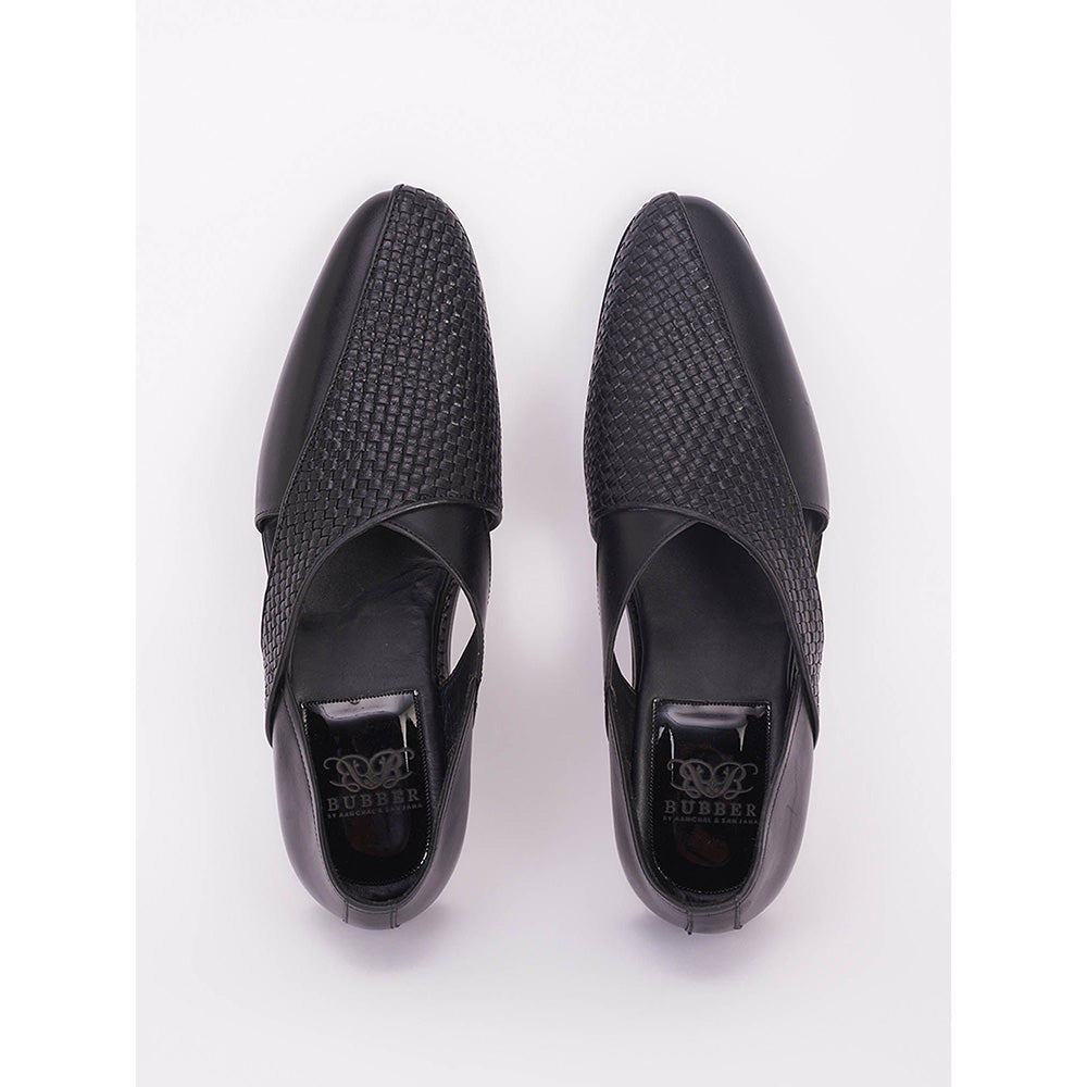 Bubber Couture Black Mesh Italian Leather Peshawari Shoes