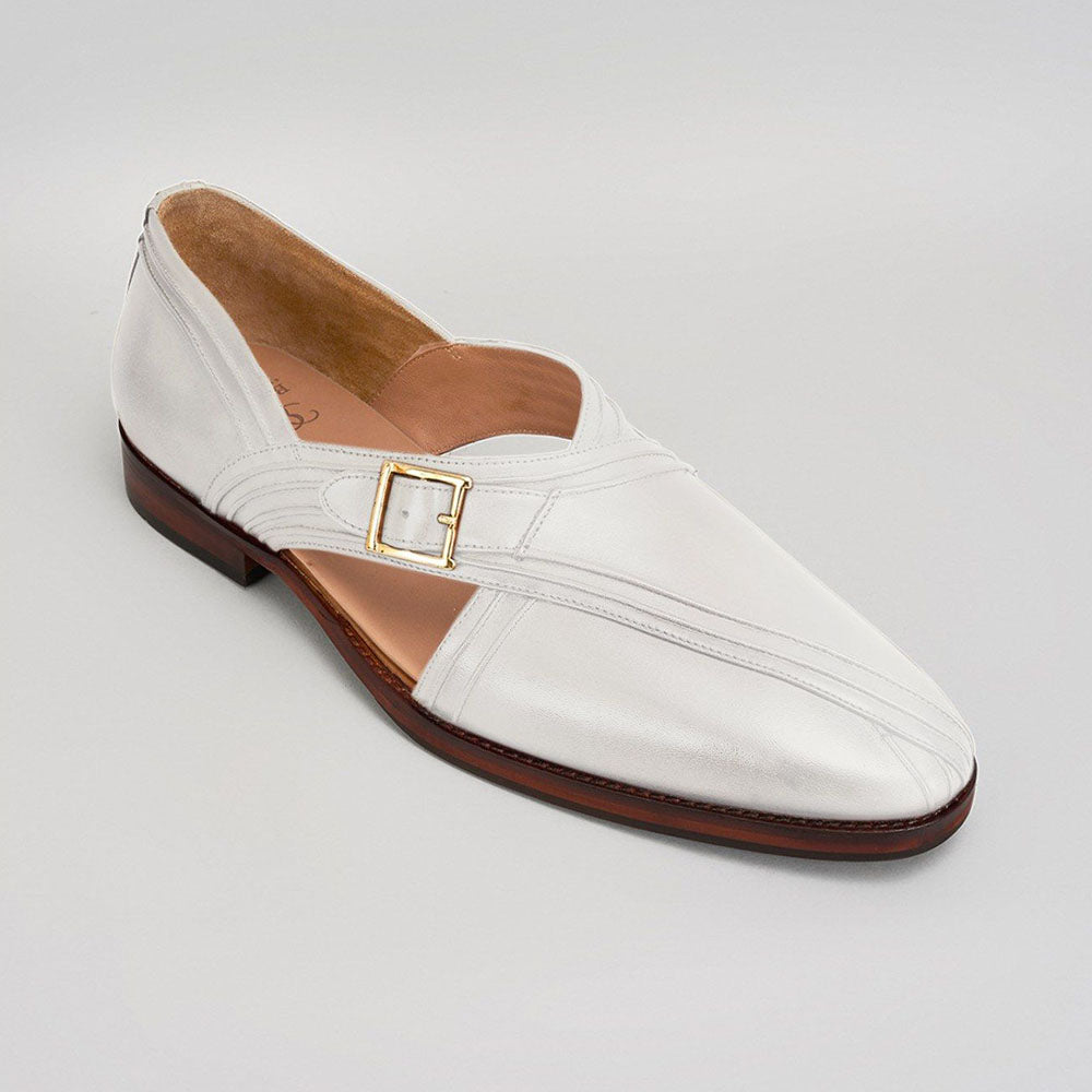Bubber Couture Warner White Pintucked Italian Leather Peshawari Sandals