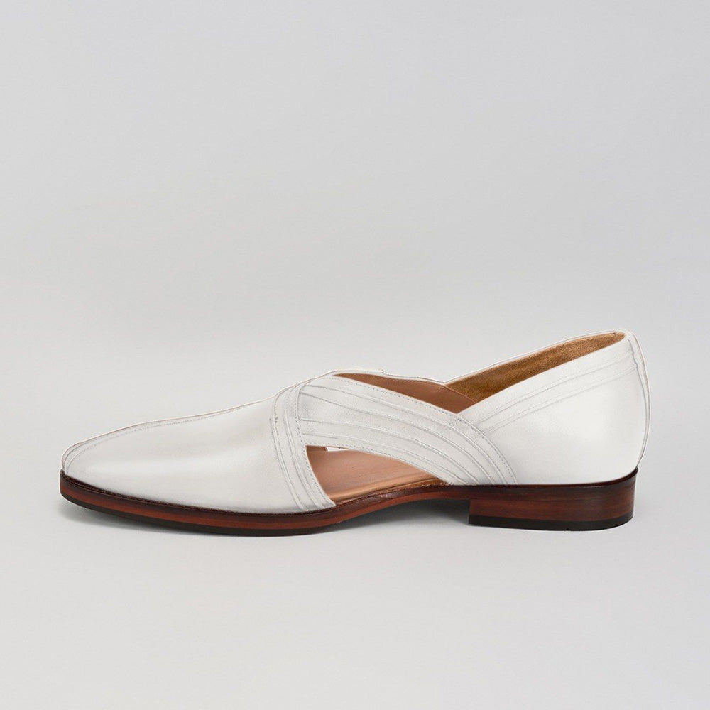 Bubber Couture Warner White Pintucked Italian Leather Peshawari Sandals