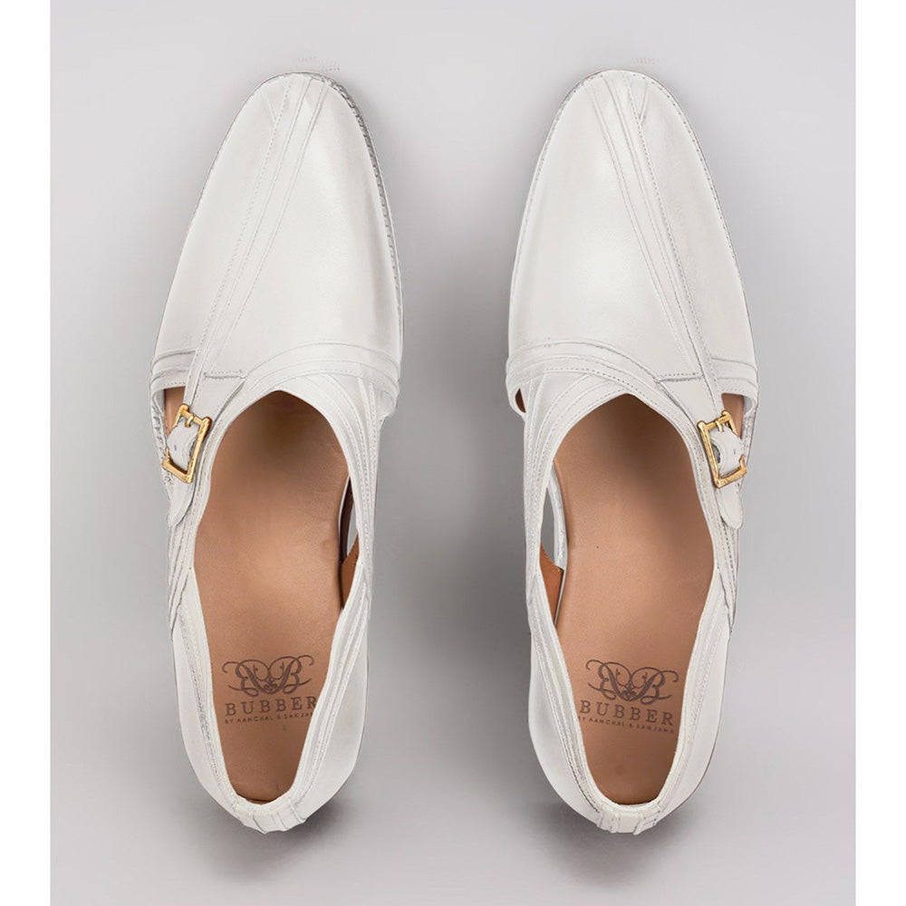 Bubber Couture Warner White Pintucked Italian Leather Peshawari Sandals