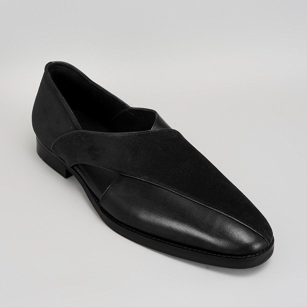 Bubber Couture Keith Black Italian Leather & Velvet Peshawari Sandals