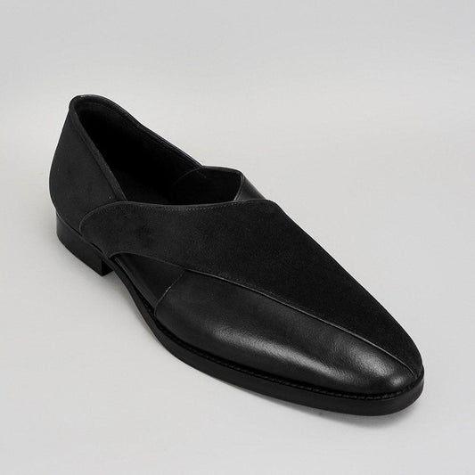 Bubber Couture Keith Black Italian Leather & Velvet Peshawari Sandals