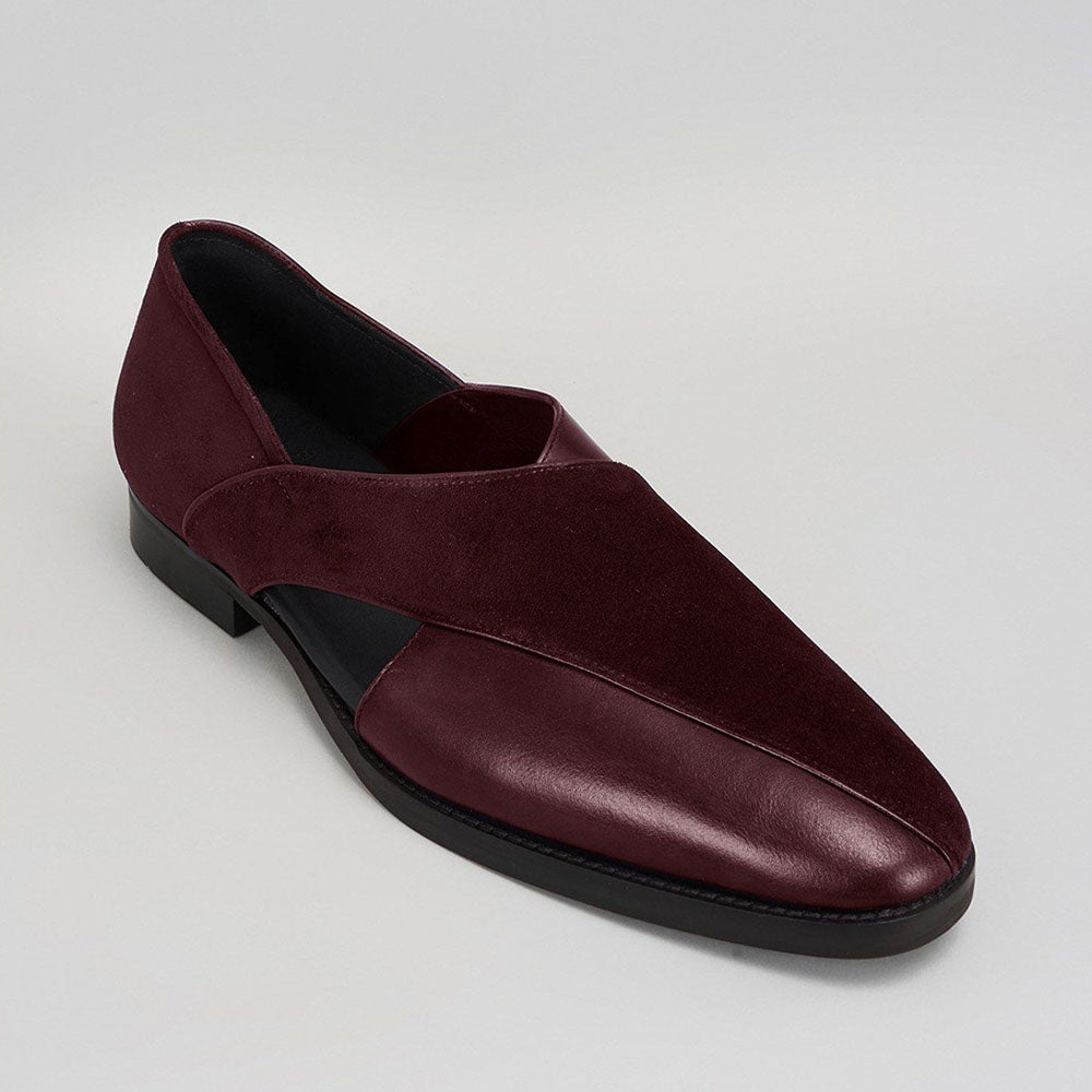 Bubber Couture Felix Burgundy Italian Leather & Velvet Peshawari Sandals