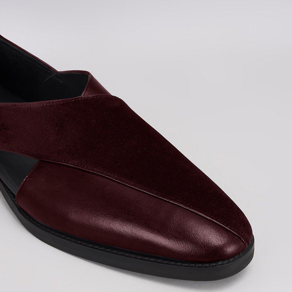 Bubber Couture Felix Burgundy Italian Leather & Velvet Peshawari Sandals