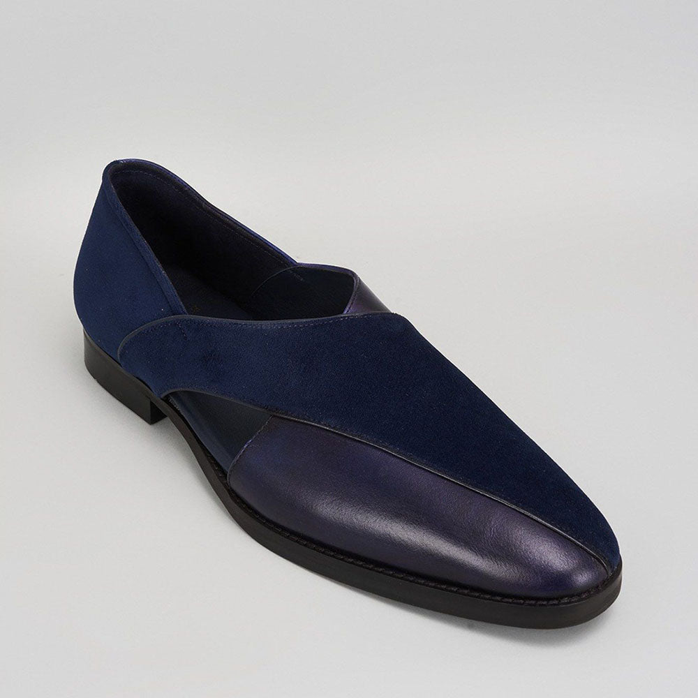 Bubber Couture Gavin Navy Blue Italian Leather & Velvet Peshawari Sandals