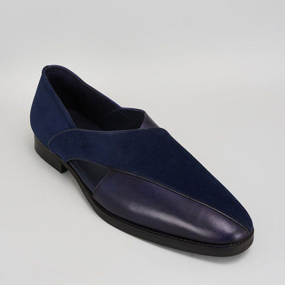 Bubber Couture Gavin Navy Blue Italian Leather & Velvet Peshawari Sandals