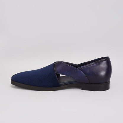 Bubber Couture Gavin Navy Blue Italian Leather & Velvet Peshawari Sandals
