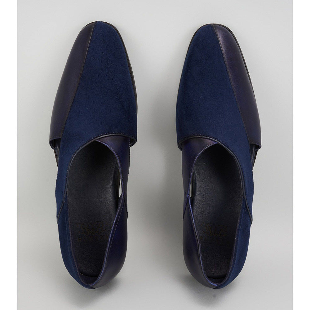 Bubber Couture Gavin Navy Blue Italian Leather & Velvet Peshawari Sandals