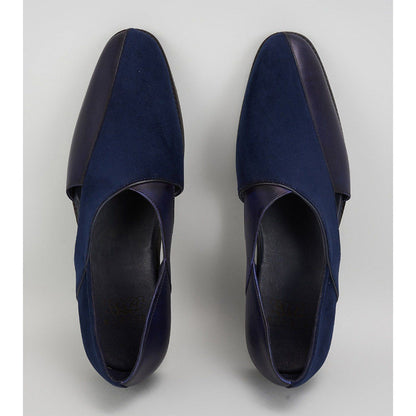 Bubber Couture Gavin Navy Blue Italian Leather & Velvet Peshawari Sandals