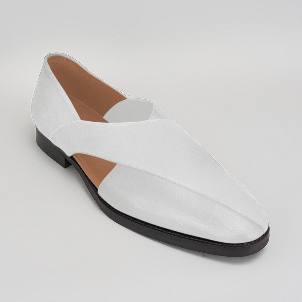 Bubber Couture Walter Off-White Italian Leather & Velvet Peshawari Sandals