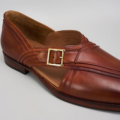 Bubber Couture Jacob Tan Pintucked Italian Leather Peshawari Sandals