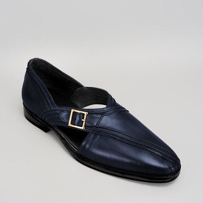 Bubber Couture Damon Navy Blue Pintucked Italian Leather Peshawari Sandals
