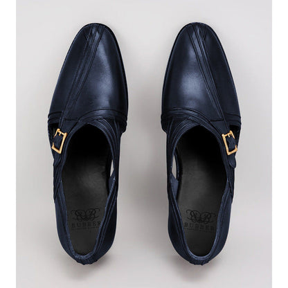 Bubber Couture Damon Navy Blue Pintucked Italian Leather Peshawari Sandals