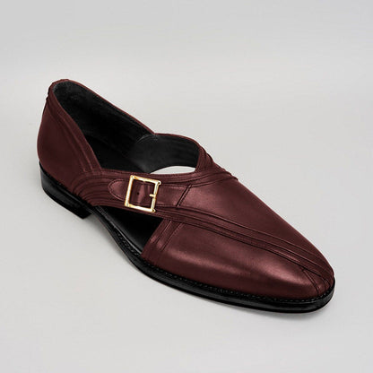 Bubber Couture Bruce Burgundy Pintucked Italian Leather Peshawari Sandals