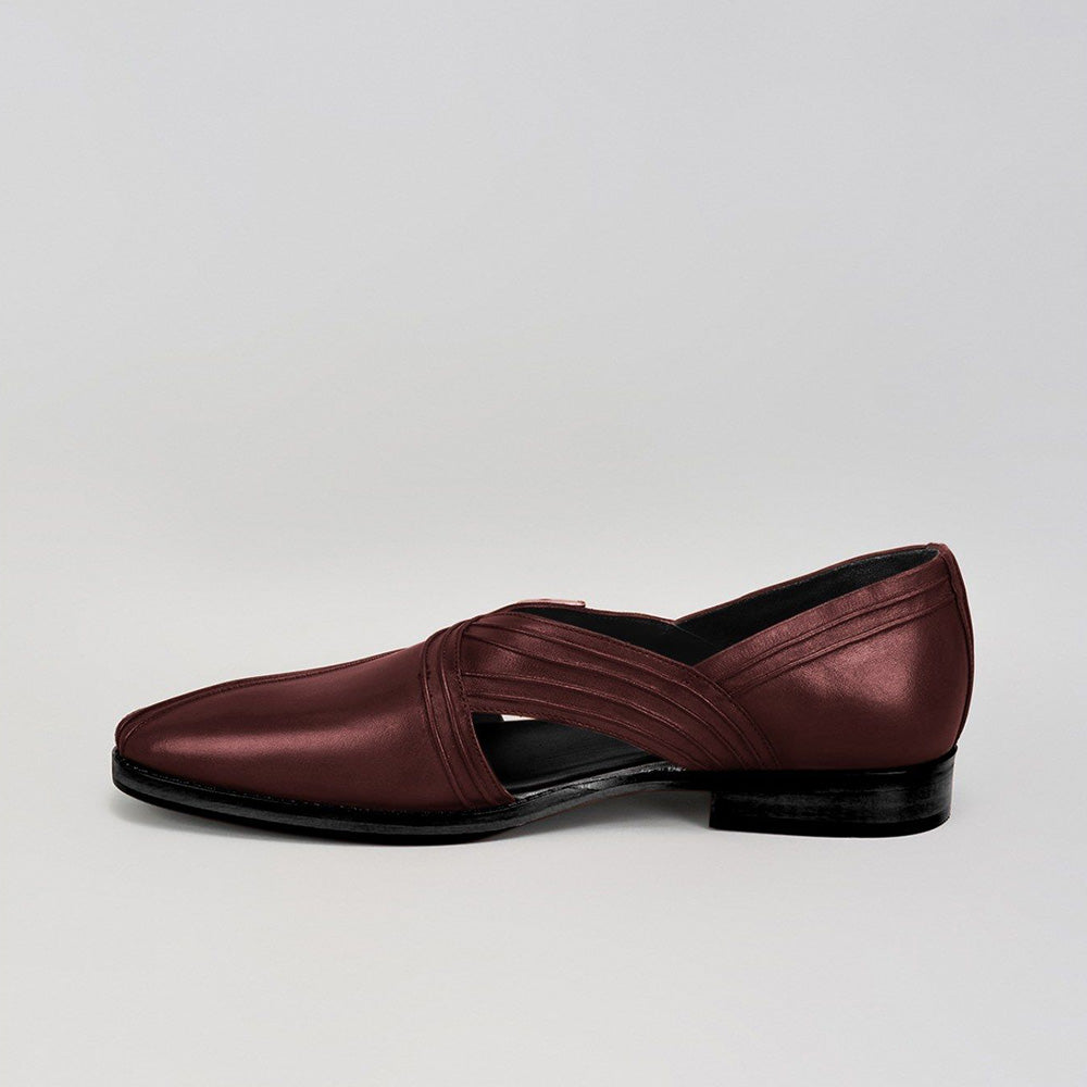 Bubber Couture Bruce Burgundy Pintucked Italian Leather Peshawari Sandals
