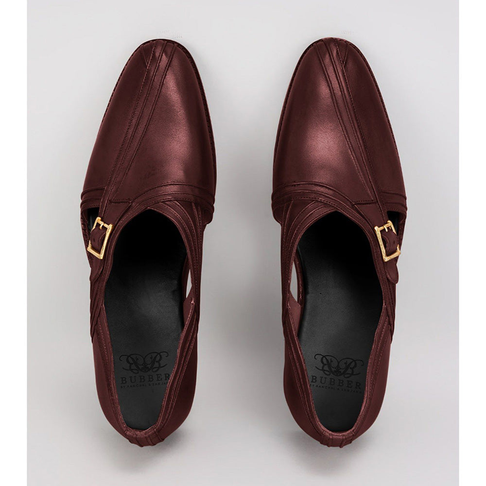 Bubber Couture Bruce Burgundy Pintucked Italian Leather Peshawari Sandals
