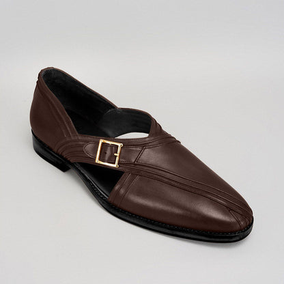 Bubber Couture Mane Brown Pintucked Italian Leather Peshawari Sandals