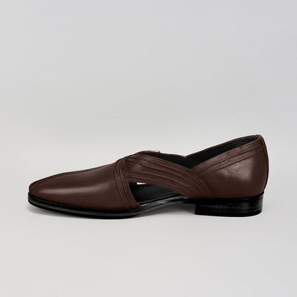 Bubber Couture Mane Brown Pintucked Italian Leather Peshawari Sandals