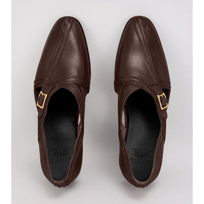 Bubber Couture Mane Brown Pintucked Italian Leather Peshawari Sandals