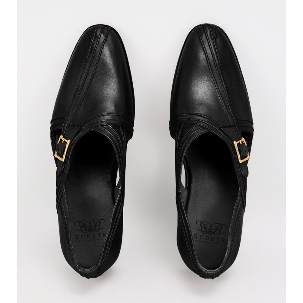 Bubber Couture Danton Black Pintucked Italian Leather Peshawari Sandals