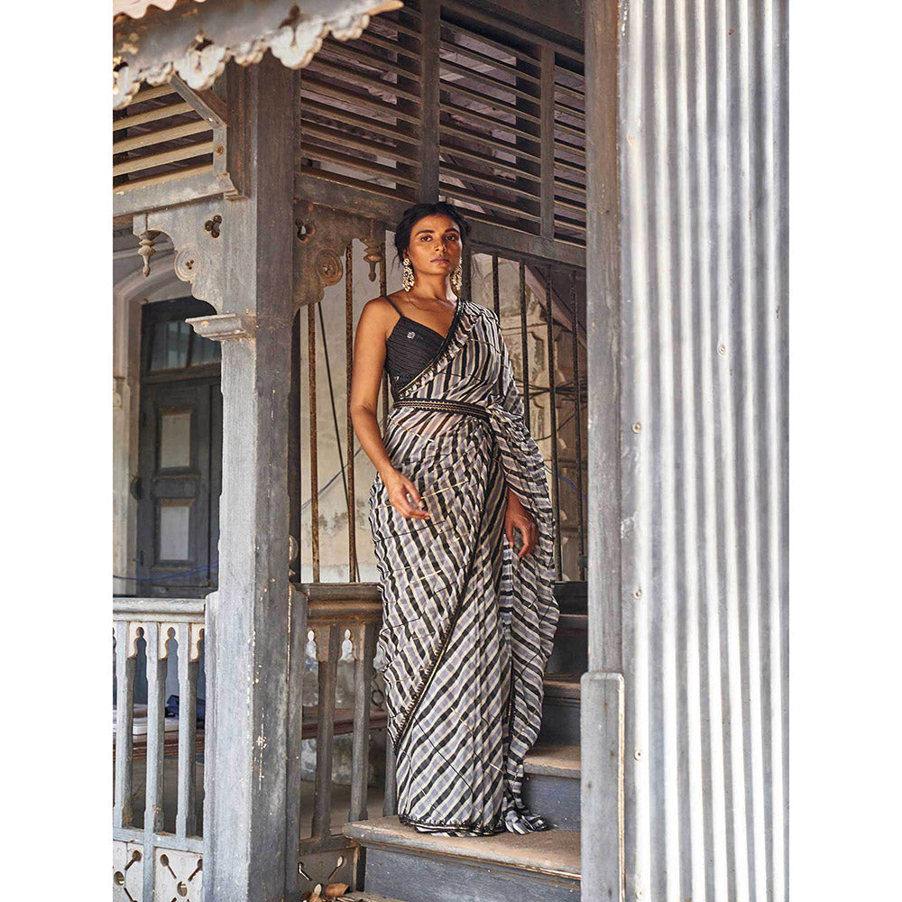 17 : 17 by Simmi Saboo Black Saree with Stitched Blouse and Belt