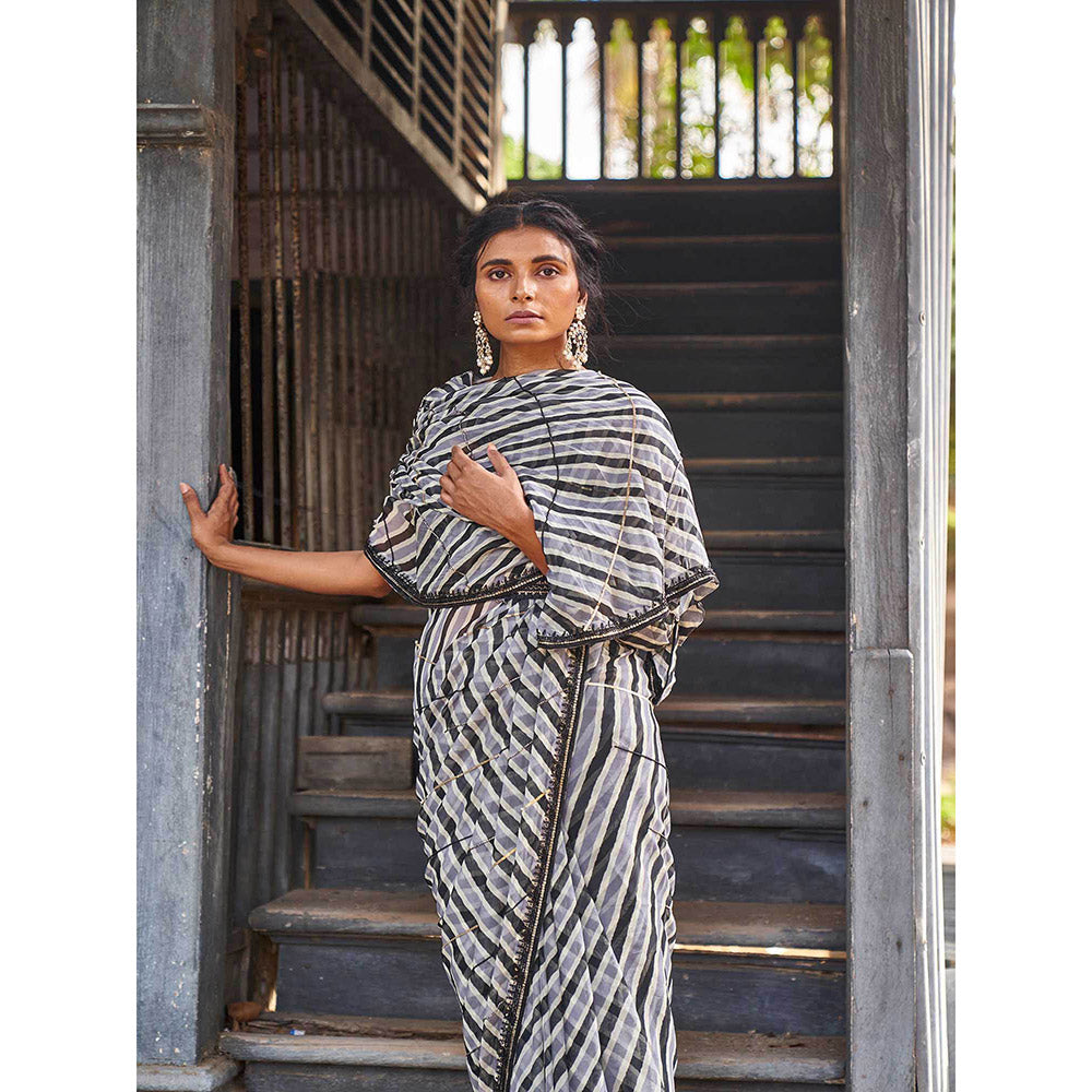 17 : 17 by Simmi Saboo Black Saree with Stitched Blouse and Belt