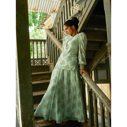 17 : 17 by Simmi Saboo Powder Blue Short Kurta with Gharara (Set of 2)