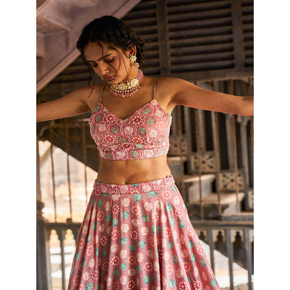 17 : 17 by Simmi Saboo Pink Heavy Bustier and Heavy Lehenga with Dupatta (Set of 3)