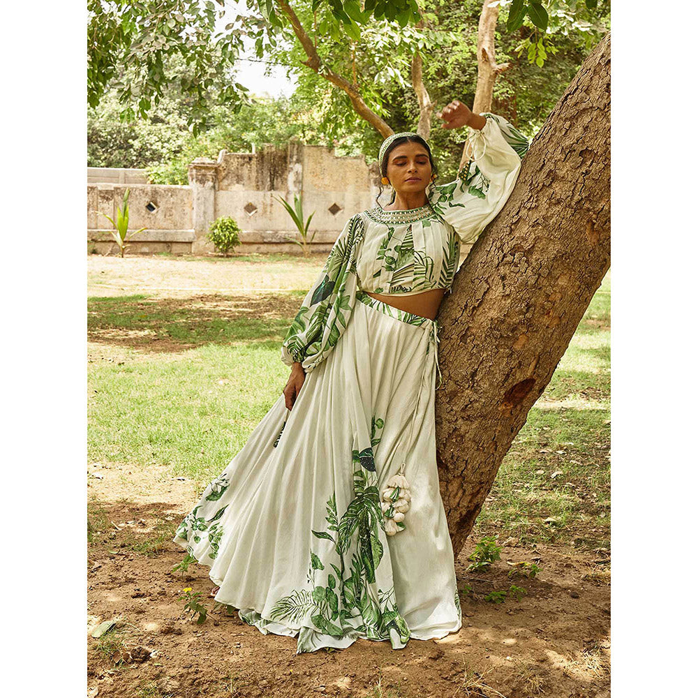 17 : 17 by Simmi Saboo Tropical Print Balloon Bustier with Heavy Skirt (Set of 2)