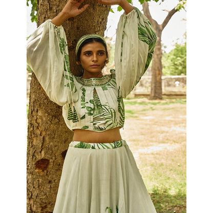 17 : 17 by Simmi Saboo Tropical Print Balloon Bustier with Heavy Skirt (Set of 2)