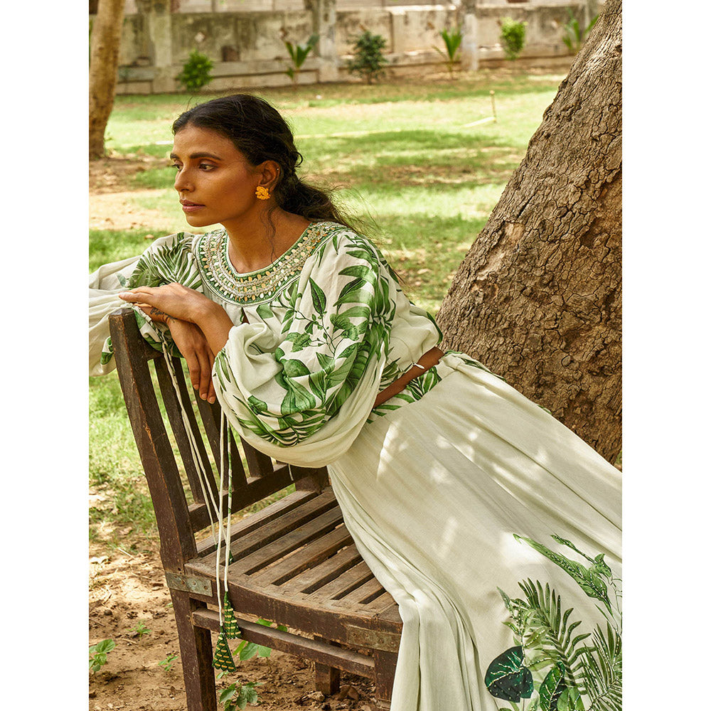 17 : 17 by Simmi Saboo Tropical Print Balloon Bustier with Heavy Skirt (Set of 2)