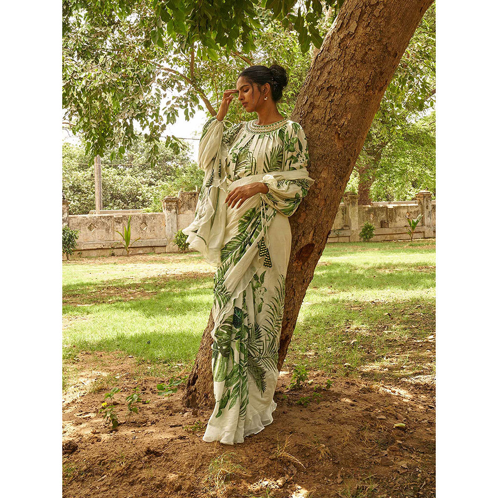 17 : 17 by Simmi Saboo White Saree with Stitched Blouse
