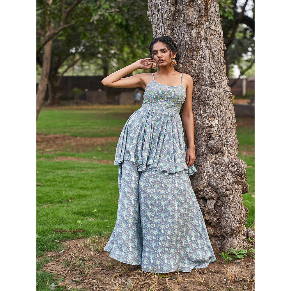 17 : 17 by Simmi Saboo Grey Braid Strap Peplum with Gharara (Set of 2)