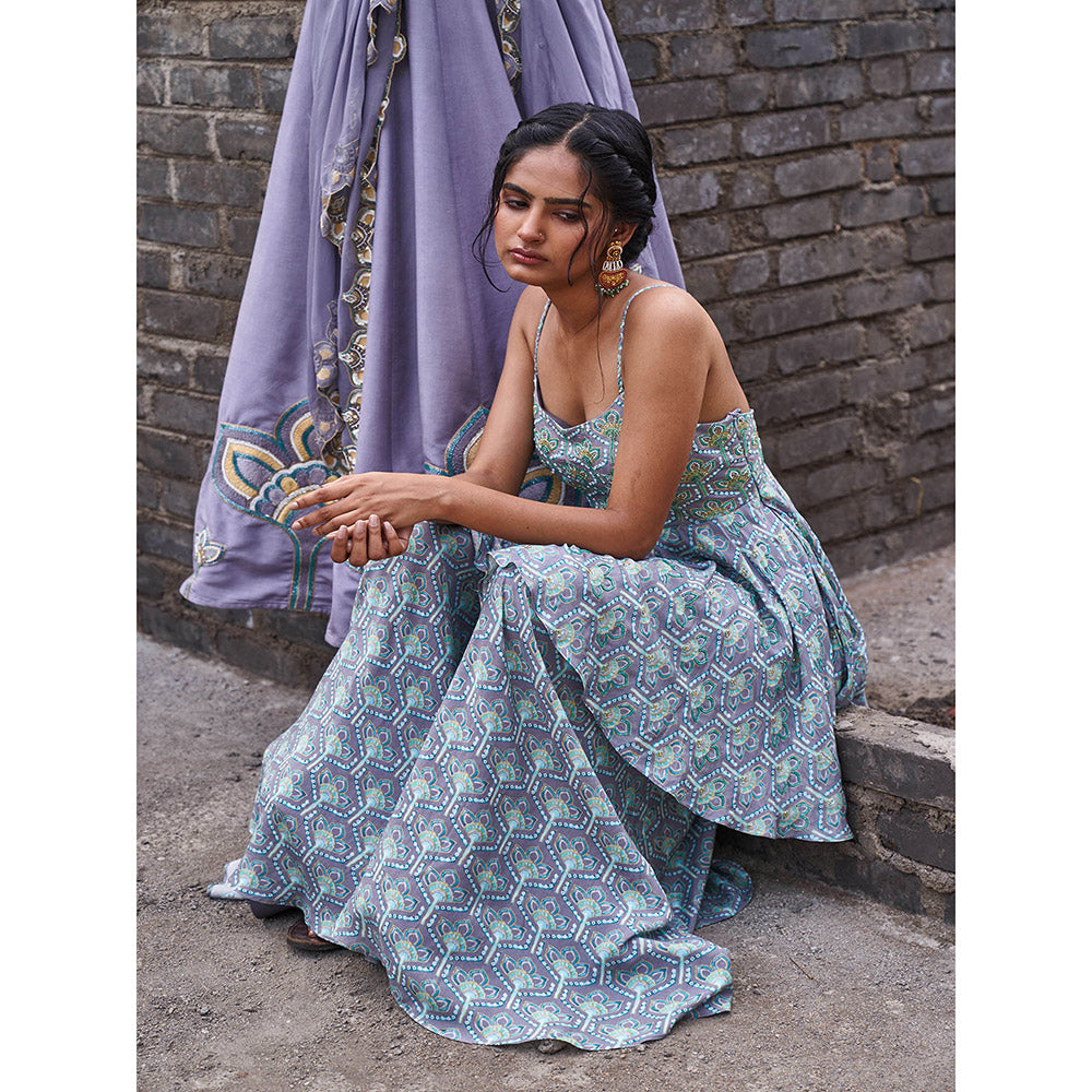 17 : 17 by Simmi Saboo Grey Braid Strap Peplum with Gharara (Set of 2)