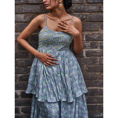 17 : 17 by Simmi Saboo Grey Braid Strap Peplum with Gharara (Set of 2)