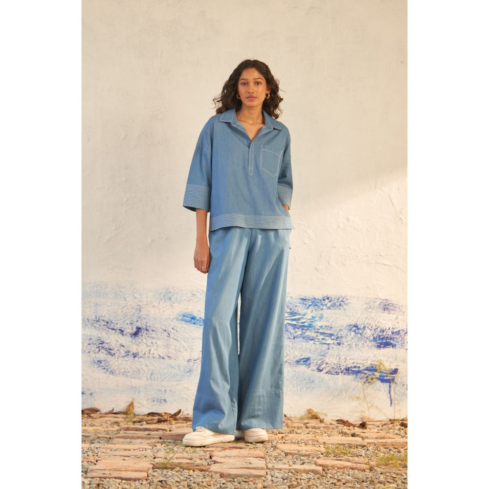 CANOOPI Blue Discoverer's Buds Solid Co Ord (Set of 2)