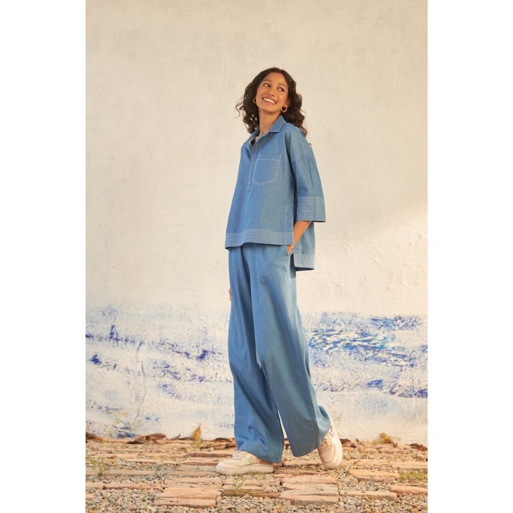 CANOOPI Blue Discoverer's Buds Solid Co Ord (Set of 2)