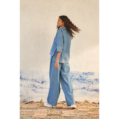 CANOOPI Blue Discoverer's Buds Solid Co Ord (Set of 2)