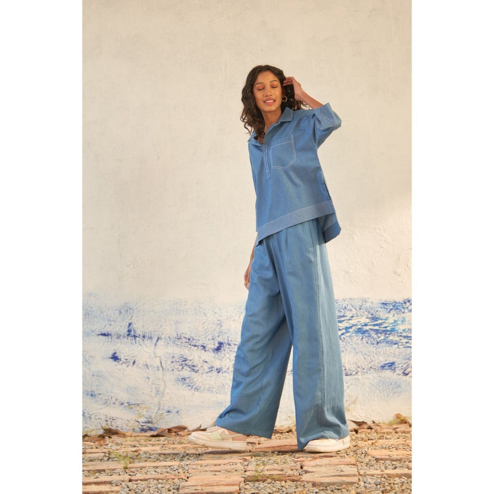 CANOOPI Blue Discoverer's Buds Solid Co Ord (Set of 2)