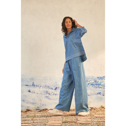 CANOOPI Blue Discoverer's Buds Solid Co Ord (Set of 2)