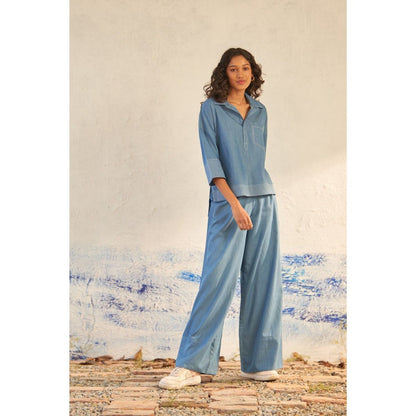 CANOOPI Blue Discoverer's Buds Solid Co Ord (Set of 2)