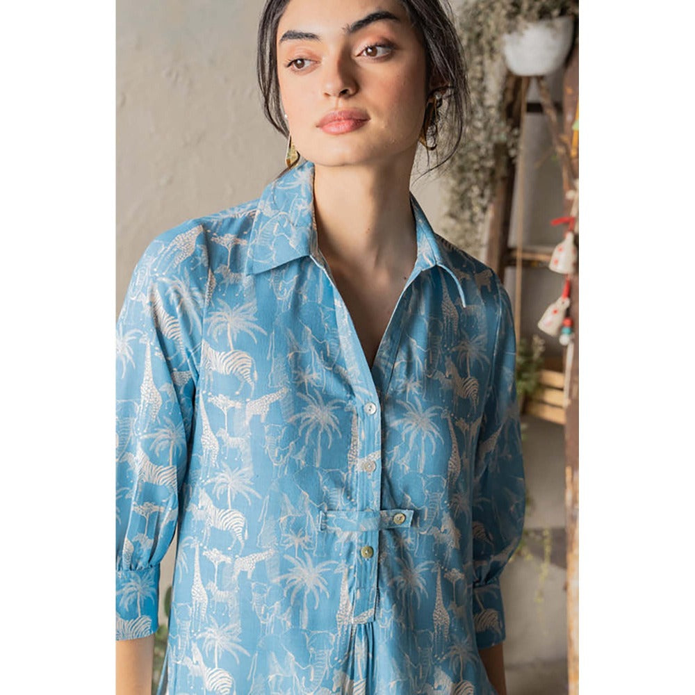 CANOOPI Women Blue Sundarbans Tunic with Pant Set