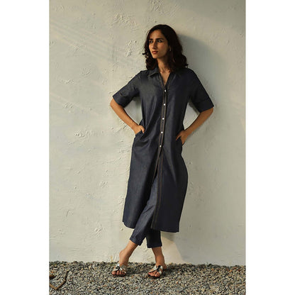 CANOOPI Women Blue Jetblue Denim Shirt Tunic Set