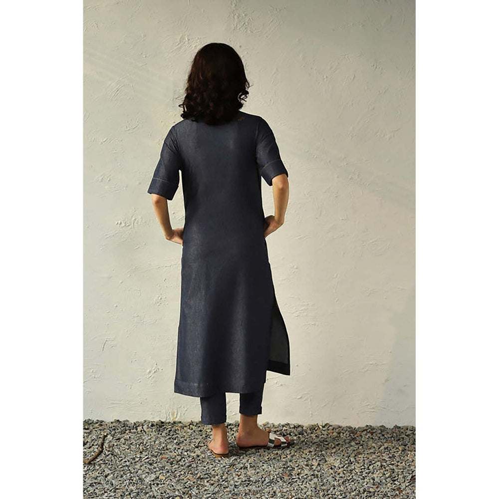 CANOOPI Women Blue Jetblue Denim Shirt Tunic Set