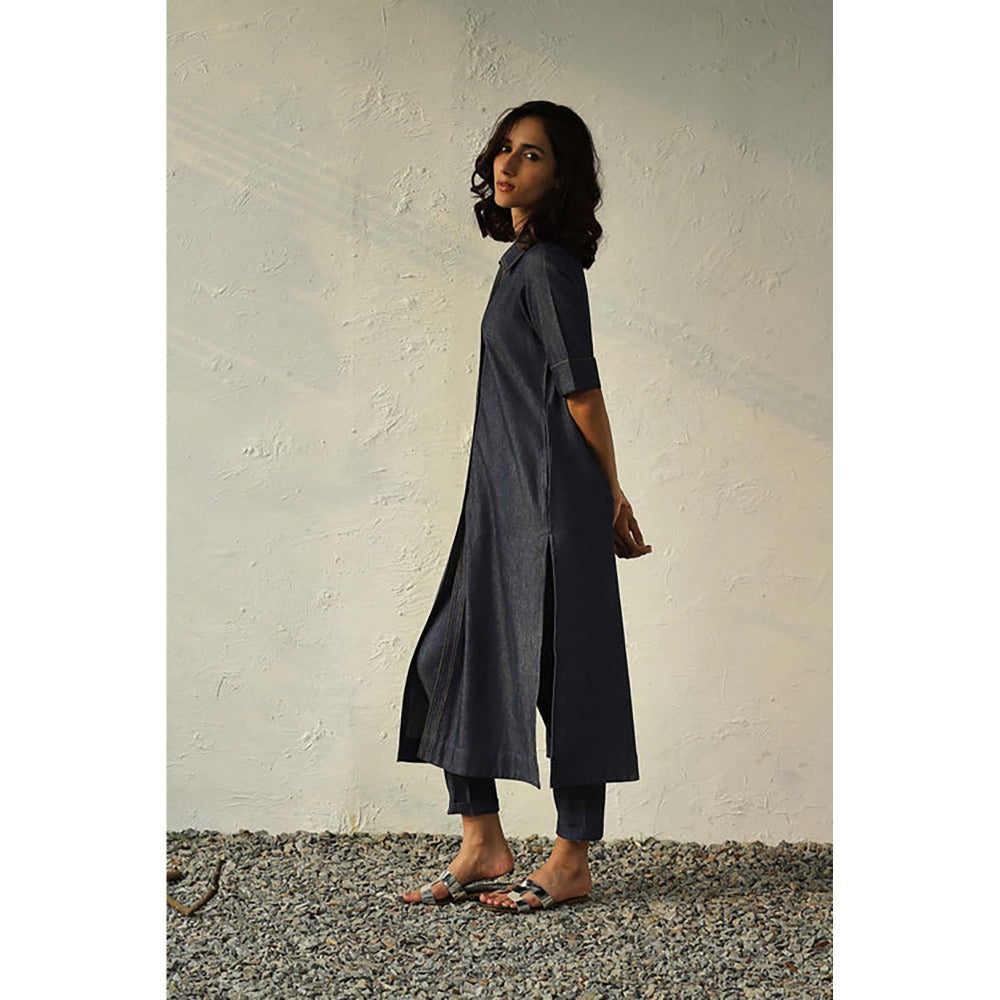 CANOOPI Women Blue Jetblue Denim Shirt Tunic Set