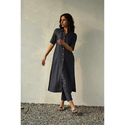 CANOOPI Women Blue Jetblue Denim Shirt Tunic Set