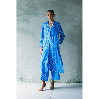 CANOOPI Women Blue Bindu Collared Kurta with Pant Set