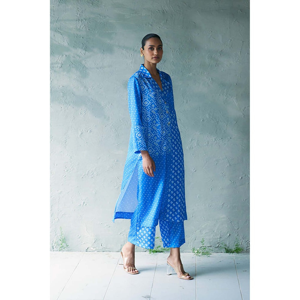 CANOOPI Women Blue Bindu Collared Kurta with Pant Set