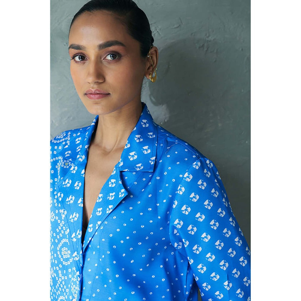 CANOOPI Women Blue Bindu Collared Kurta with Pant Set