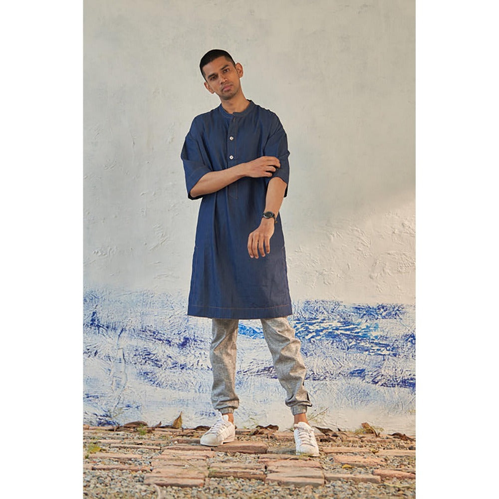 CANOOPI Blue Denim Fusion Long Kurta with Jogger